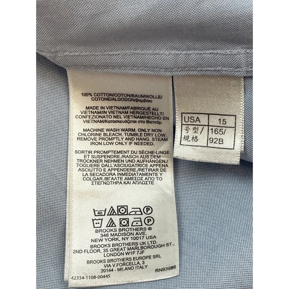 Brooks Brothers Shirt Mens 15 - 34/35 Blue 100% Cotton Regent Button Up